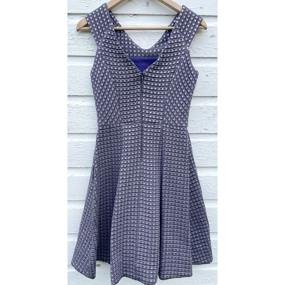 Yoana Baraschi Dress Purple Waffle Knit Sz 4 Metallic Pleated Midi Knee Length - Picture 4 of 8